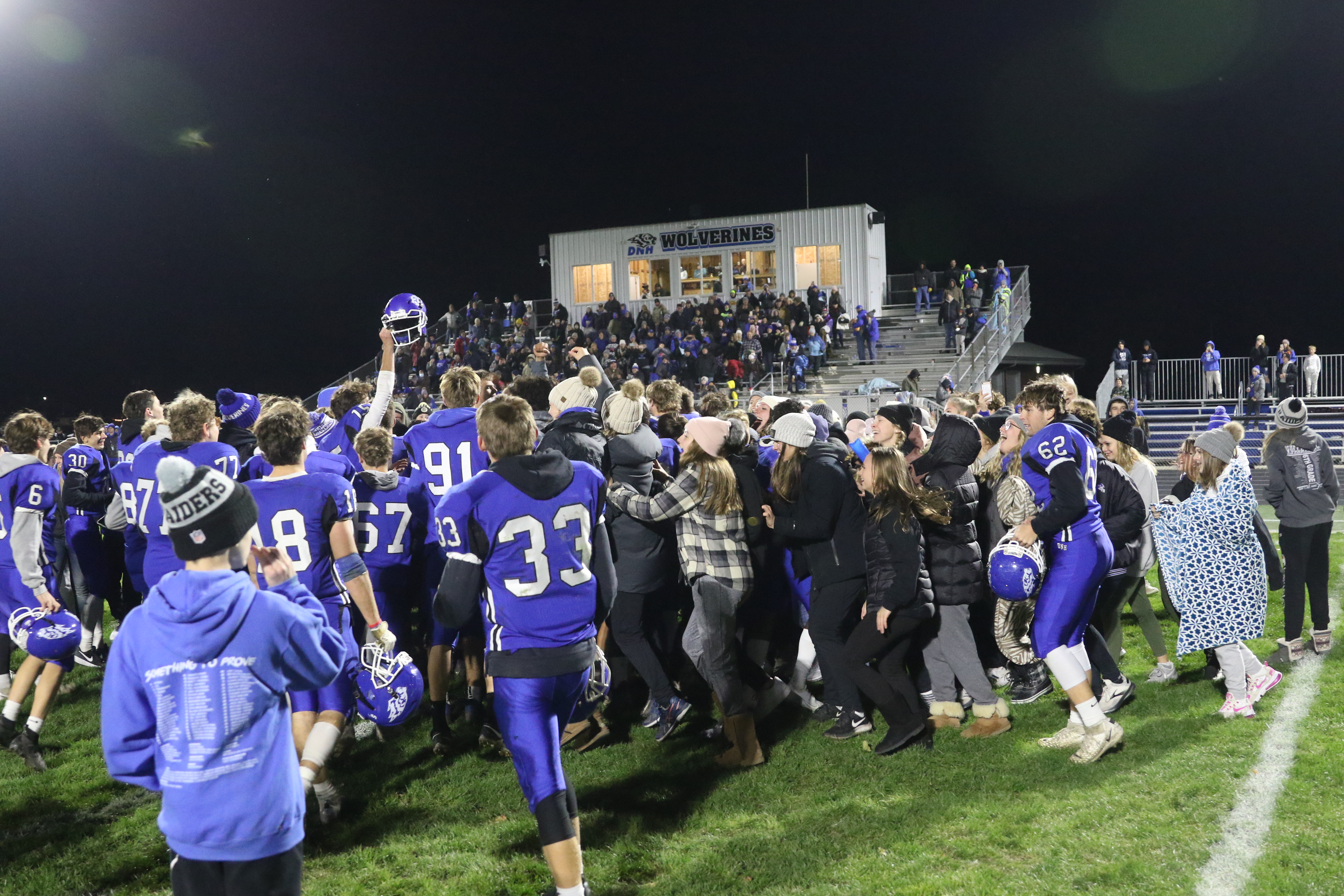 Dike-New Hartford football celebrated making it to the UNI-Dome in 2021, bowing out to West Sioux in double overtime in the semifinals. (Photo by Tom K&#039;s Wolverine Photos)