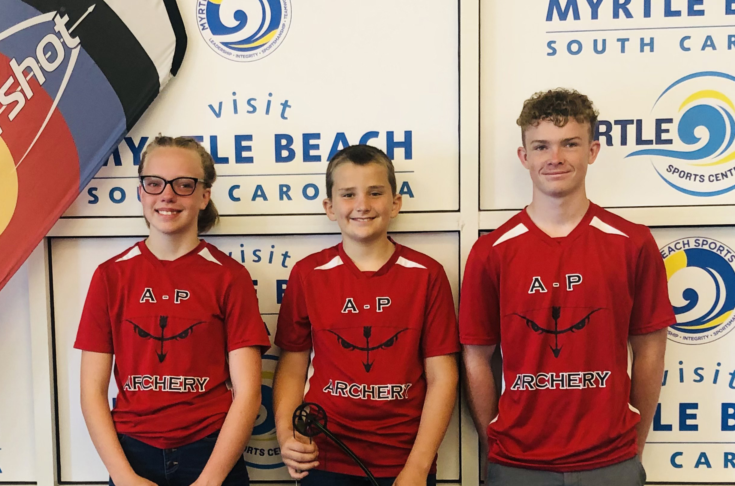 From left, Avery Freund, Kalob Hoppenworth and Kolbe Meyer represented Aplington-Parkersburg Archery at the NASP championships. (Contributed photo)