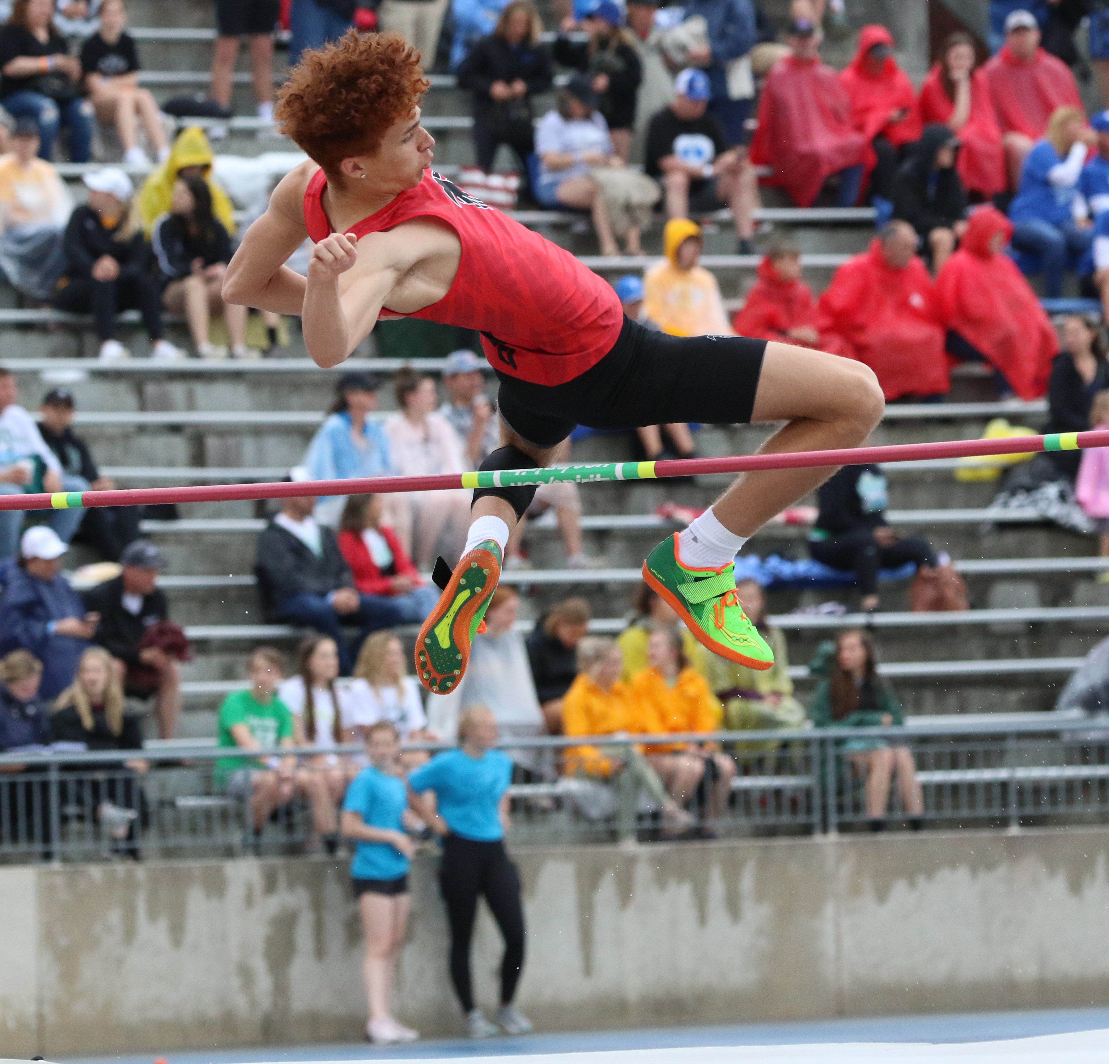 Aplington-Parkersburg&#039;s Jayden Mackie tied for fifth in the 2A high jump at Drake Stadium. He was also a Drake Relays qualifier. (Tyler Anderson/MAP photo)